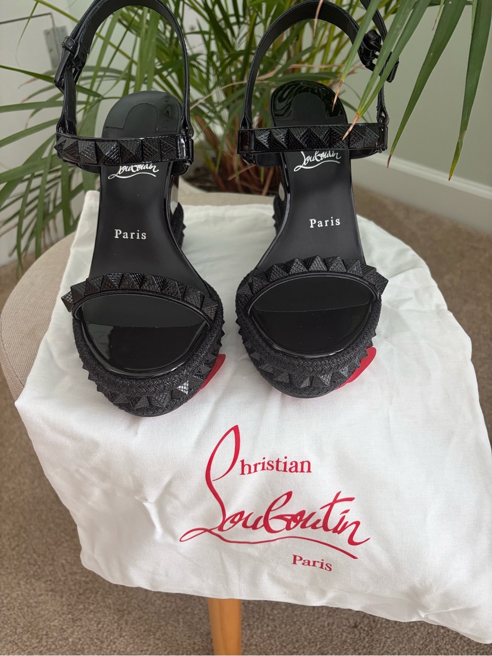 Christian Louboutin Black Studded Platform Sandals